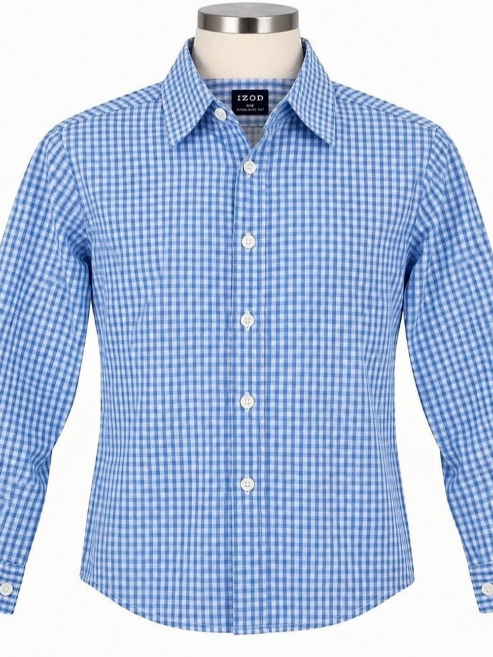 IZOD Boys Gingham Button Down Blue & White Size 10